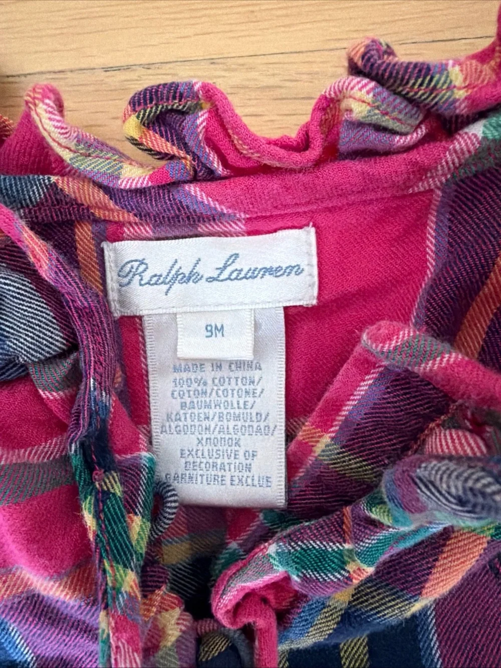Ralph Lauren Baby Madras Plaid Dress Ruffle 9 Months Pink Preppy Cotton